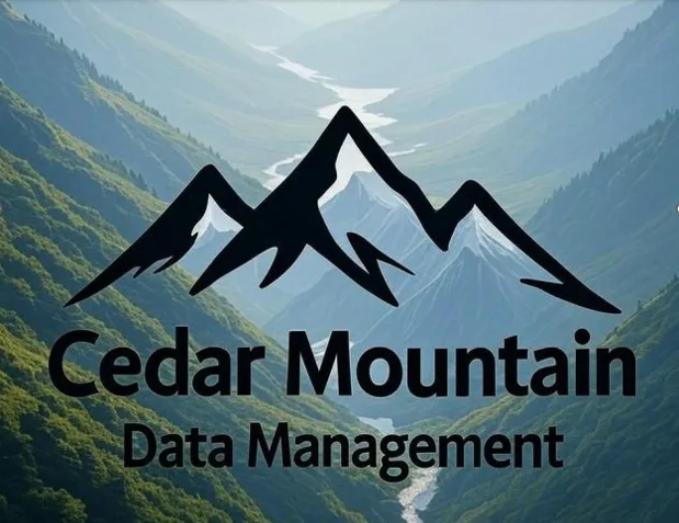 Cedar Mountain Data Management logo over a forested mountain valley